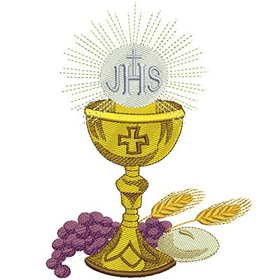 Matriz de matriz Matriz De Bordado Cálice Com Pão Trigo E Uvas 15cm